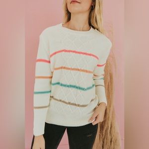NWT | Davi & Dani | Women’s Sweater White w/ Colored Stripes | Small